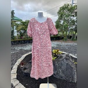 Faherty Red Floral Button Front Dress XL 100% Organic Cotton